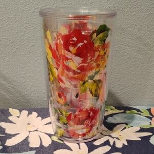 TERVIS Set of 6 Floral Print FIESTA Tumblers - Clear with Multicolor Roses